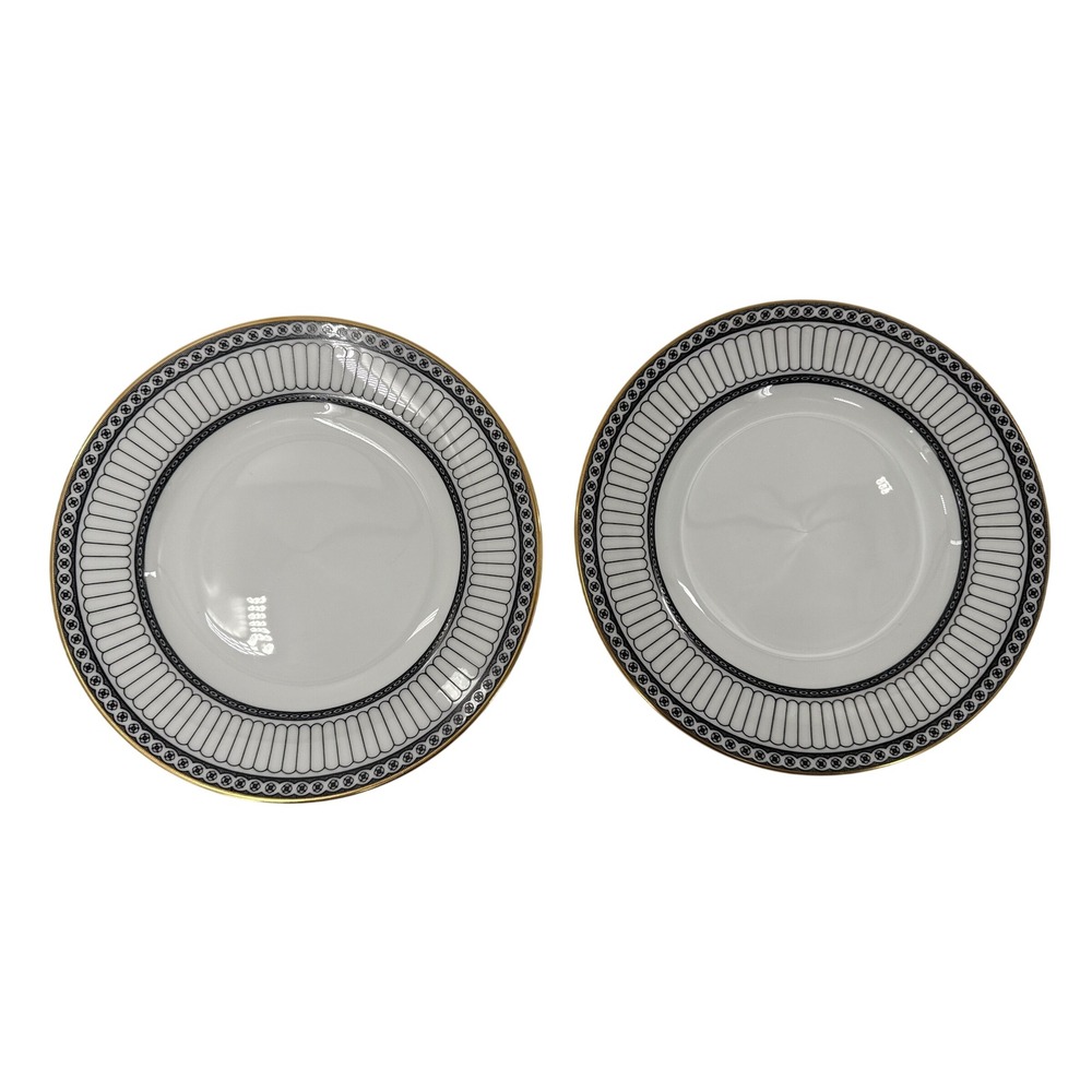 Wedgwood Plates Salad Dessert 8" White Colonnade Black China Gold Trim Set 2